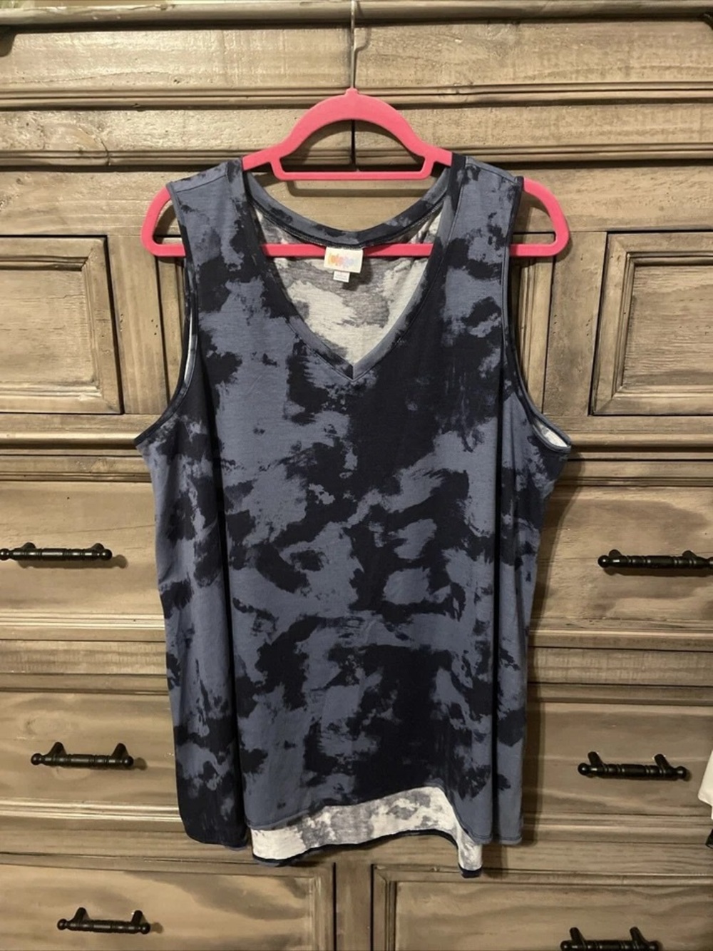 LuLaRoe Navy and Slate Tie-Dye V-Neck Tank Top